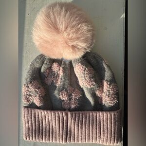 CC Cozy Pink and Gray Pom-Pom Beanie